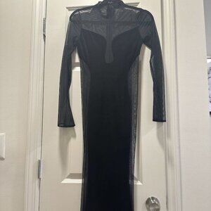 Miss Circle Black Velvet Mesh Cutout Gown